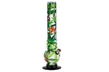 1 Acryl Bong Kugel weiß Hanfblatt grün/rot